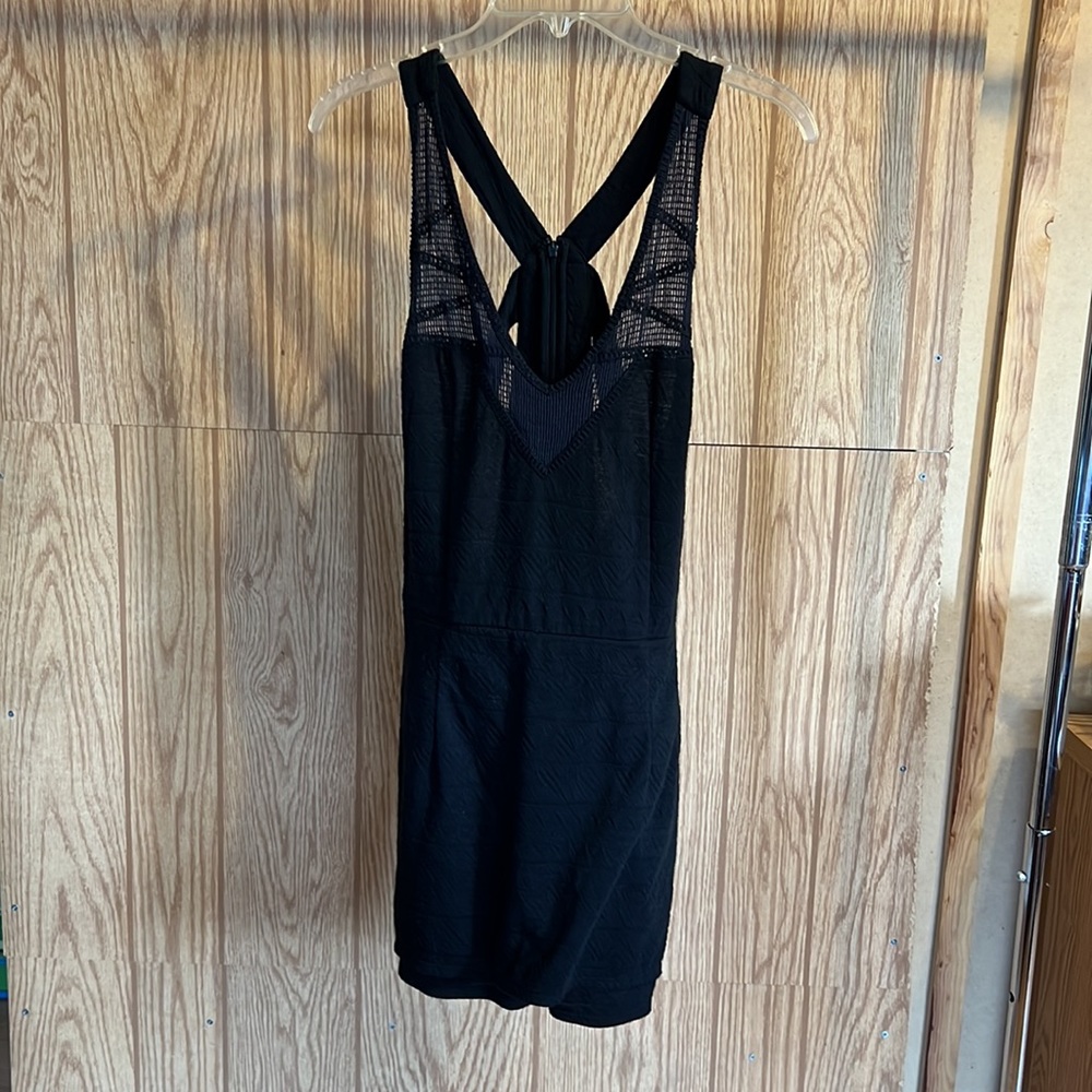 Free People Black Sleeveless Lace-Back Romper